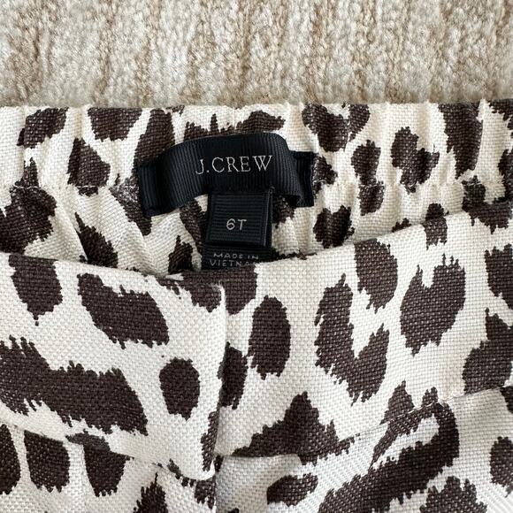 J.Crew Brown Linen Blend 6 Tall Leopard Animal Print High Rise Ankle Pants - Picture 4 of 6